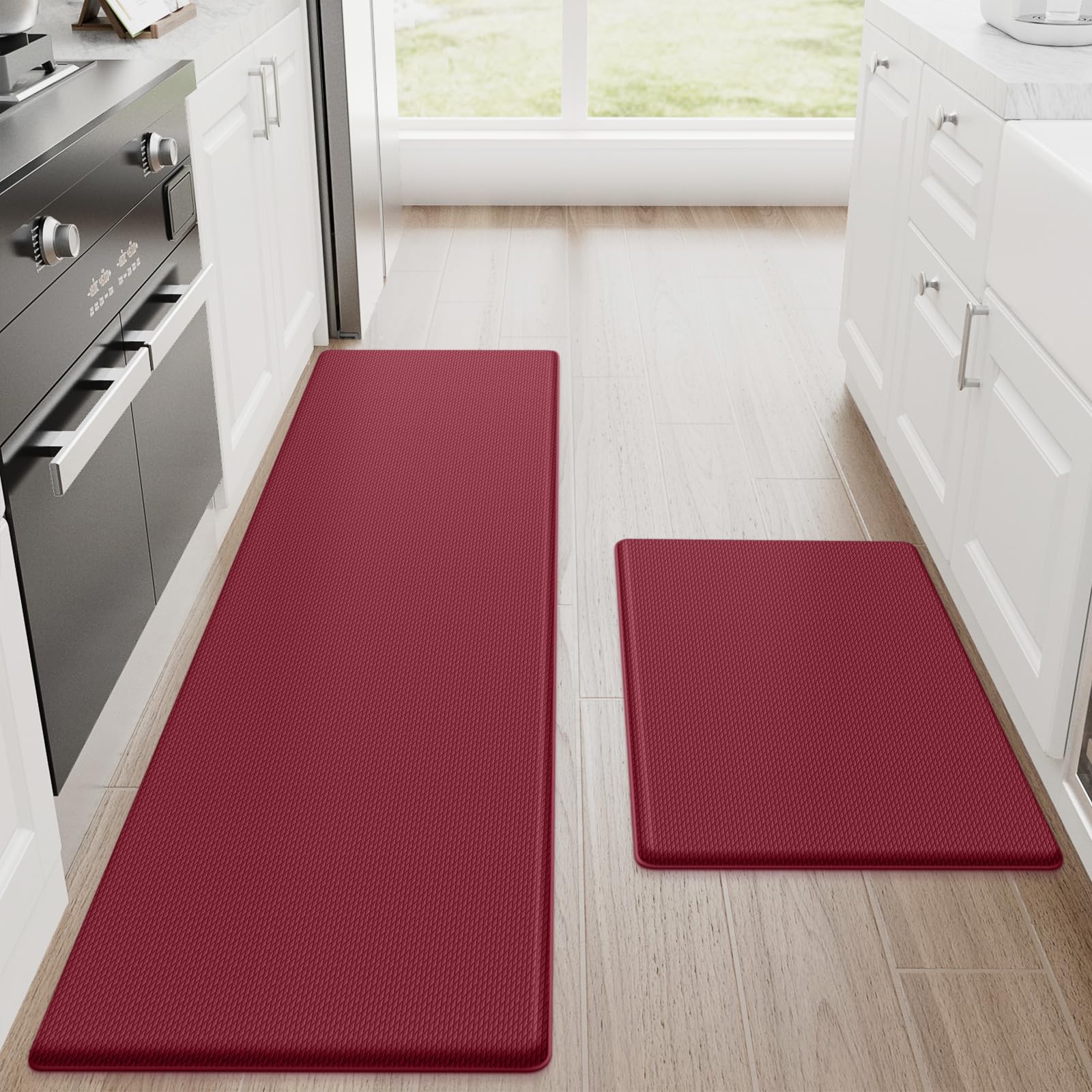 StepRite Kitchen Mats, 2PCS Kitchen Rugs, Cushioned Anti Fatigue Kitchen Mats for Floor, Non-Slip Standing Desk Mat, Waterproof Kitchen Rug Set for Kitchen, Floor, Office, 17.3"x30"+17.3"x47", Black